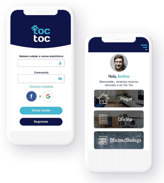 vista de las aplicaciones toctoc en mobile