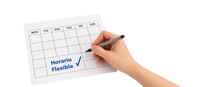 Conoce y respeta los horarios: la clave para un hogar feliz y un trabajo digno Mano marcando un horario flexible en un calendario.