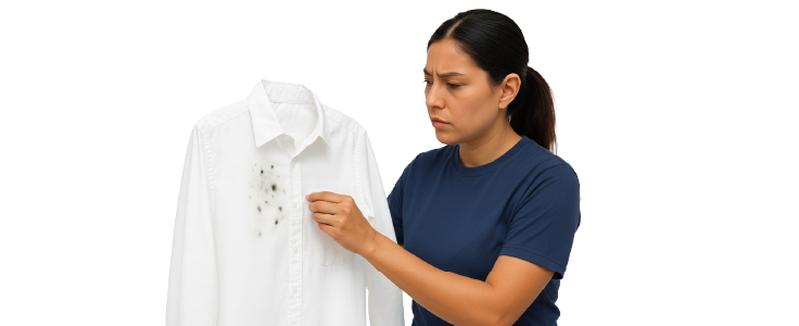 Persona inspeccionando una camisa blanca con manchas